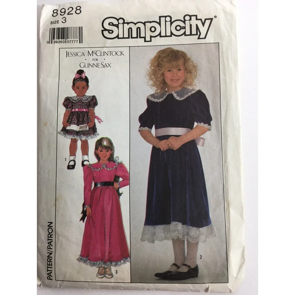 1988 Simplicity 8928 Vintage Sewing Pattern Gunne Sax Childs Dress Size 3